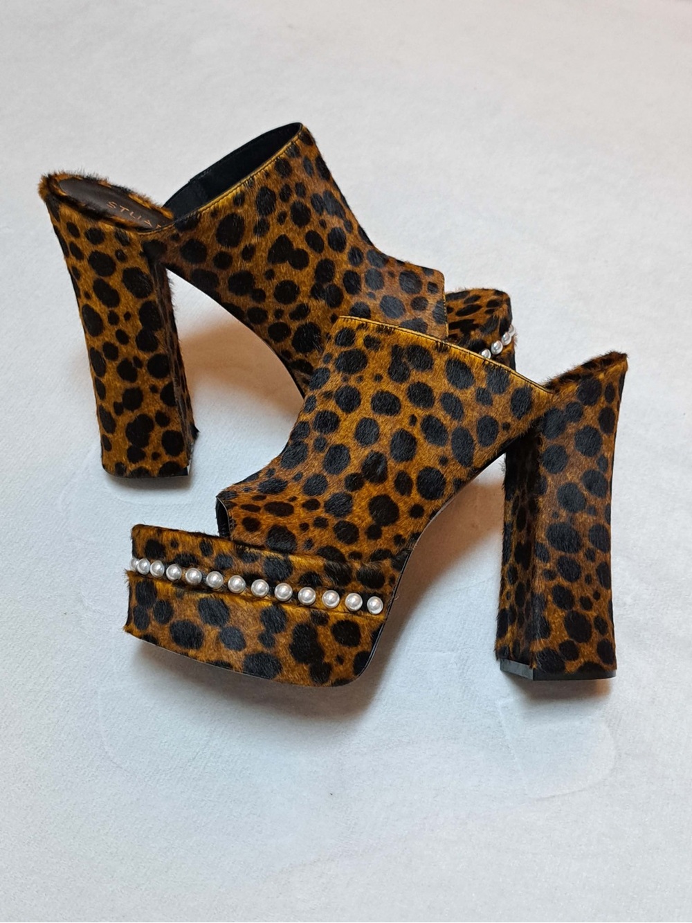 Stuart Weitzman Sky High Faux Pearl Genuine Calf Hair Slide Sandal